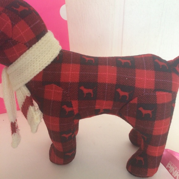 PINK VICTORIAS SECRET BUFFALO PLAID MINI DOG WITH SCARF - Picture 4 of 14